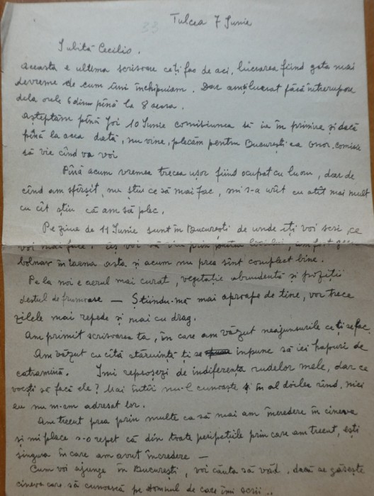 Scrisoare S. Luchian catre Cecilia Vasilescu, transcrisa olograf de Laura Cocea