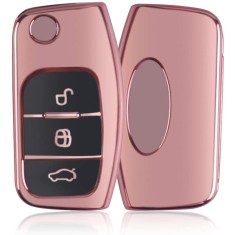Husa Cheie Auto FORD TPU+PC PINK cu Butoane Negre Cheie Briceag Ford Focus Fiesta