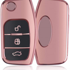 Husa Cheie Auto FORD TPU+PC PINK cu Butoane Negre Cheie Briceag Ford Focus Fiesta AutoProtect KeyCars