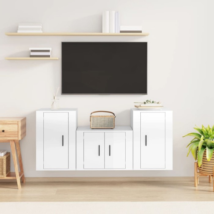 vidaXL Set comodă TV, 3 piese, alb extralucios, lemn prelucrat 3188496