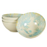 Set 4 boluri, 600 ml, Hawaii, Crem deschis cu frunze albastru deschis