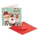 Felicitare de Crăciun 3D cu Moș Crăciun și Cadouri, Glitter Roșu, Mesaj "Merry Christmas", 7x7 cm, cu Plic Roșu, CMCLASS