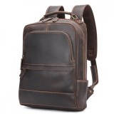 Rucsac laptop 15,6&#039;, BUSY LDY&amp;GTM&reg; Rayan, barbati, piele naturala, piele premium crazy horse, sistem prindere troler, compartiment tableta, dark coffe