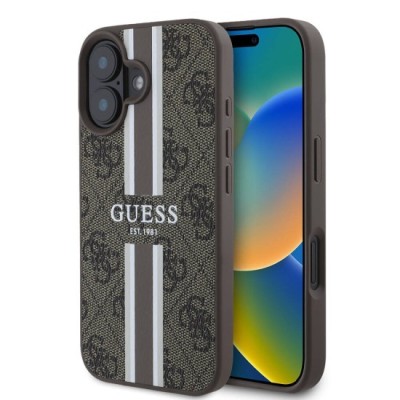 Husa pentru iPhone 16 - Guess Hardcase 4G Printed Stripes MagSafe (GUHMP16SP4RPSW) - Brown foto