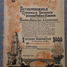 Actiune 1938 Intreprinderile tehnice Tiberiu Eremie / titlu / actiuni