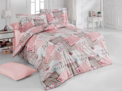 Lenjerie de pat matrimonial cu husa elastic pat si fata perna patrata, Hazel, bumbac ranforce, gramaj tesatura 120 g/mp, multicolor foto