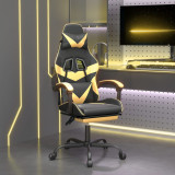 Scaun de gaming cu suport picioare negru/auriu, piele ecologica GartenMobel Dekor, vidaXL