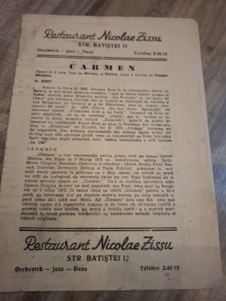 Program restaurant Nicolae Zissu