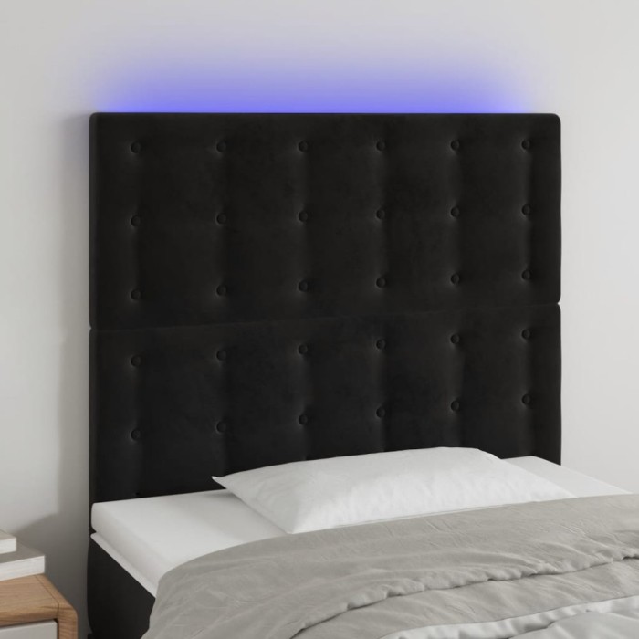 vidaXL Tăblie de pat cu LED, negru, 90x5x118/128 cm, catifea 3122896