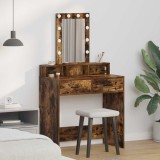 Masă de cosmetică cu LED, stejar fumuriu, 79x41x140 cm