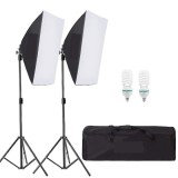 Cumpara ieftin Kit de 2 softboxuri, 2 trepiezi reglabili 200 cm, 2 becuri 85W, geanta de transport inclusa