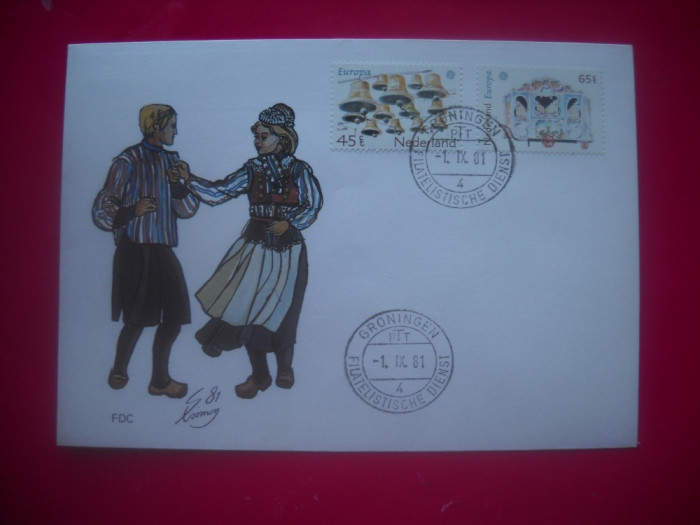 HOPCT PLIC S FDC 973 OLANDA 1981 -EUROPA CEPT-DANSATORI/COSTUME POPULARE