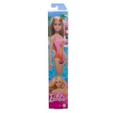 Barbie Beach Blond Hair Doll Wearing Pink Palm Tree-print Swimsuit (hpv19)