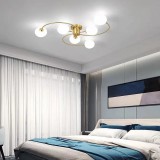Cumpara ieftin Lustra moderna, 6 brate, globuri albe din sticla, dulie E27, culoare corp auriu, diametru 80CM