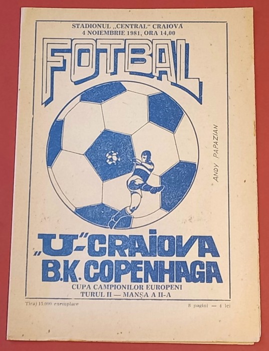 Program meci fotbal UNIVERSITATEA CRAIOVA - BK COPENHAGA (CCE 04.11.1981)