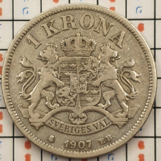 Suedia 1 coroana krona 1907 argint - km 772 - A003