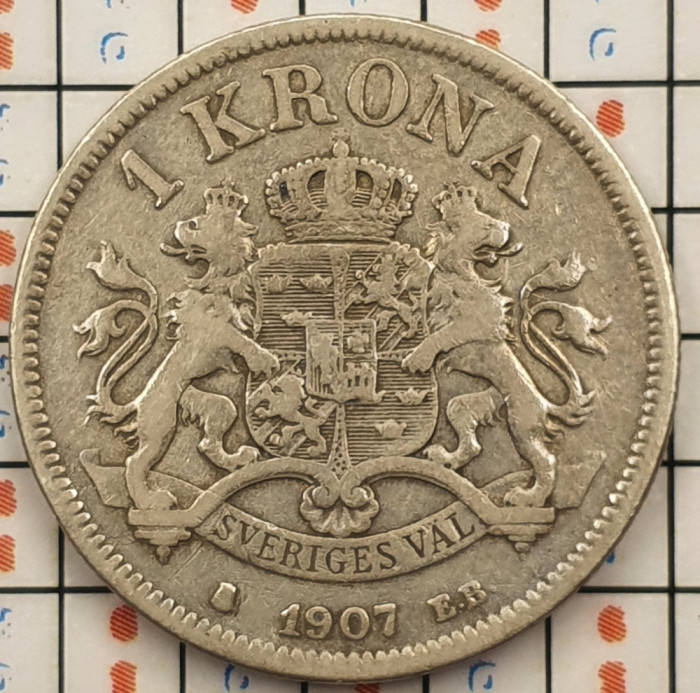 Suedia 1 coroana krona 1907 argint - km 772 - A003