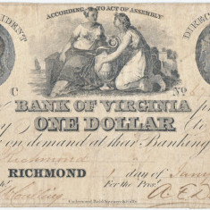 1862, 1 Dollar (VA-200-G62) - Bank of Virginia - Richmond, Virginia - SUA