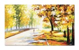 Cumpara ieftin Tablou 3D peisaj pictat manual, Plimbare relaxanta prin parc, 100x60cm ulei pe panza in cutit