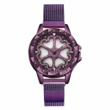 Cumpara ieftin Ceas de dama Sanda, cadran in forma de inimioare rotative 360 grade bratara milaneza inchidere magnetica Mov