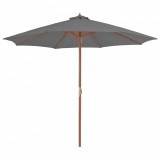 Umbrelă de soare de exterior, st&acirc;lp din lemn, 300 cm, antracit, vidaXL