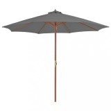 Umbrelă de soare de exterior, st&acirc;lp din lemn, 300 cm, antracit, vidaXL