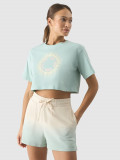 Tricou crop top cu imprimeu pentru femei - mentă, 4F Sportswear