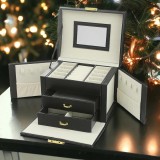 Cutie de bijuterii, caseta organizator tip valiza neagra, multiple compartimente, Jollymag, PD102CZ