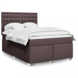 vidaXL Pat box spring cu saltea, maro &icirc;nchis, 140x200 cm, textil