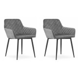 Set 2 scaune bucatarie/living, Artool, Nola, catifea, metal, gri si negru, 58x57x79 cm, Leobert
