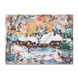 Tablou peisaj de iarna pictat manual, 40x30cm acril pe panza in cutit efect 3D Kenny Varniote