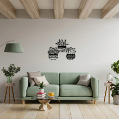Decoratiune de perete, Cactus, Metal, 20 x 25 cm, 3 piese, Negru