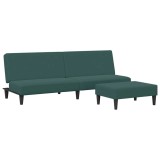 Canapea extensibila cu taburet, 2 locuri, verde inchis, catifea
