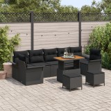 Set de Canapea de Grădină vidaXL cu 10 Piese cu Perne Negru Ratan Poliester Acacia