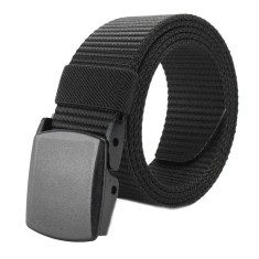 Curea barbati din nylon ajustabila, design fara gauri, catarama din plastic rezistent, 120 cm, negru inchis , eleganta discreta, confort si durabilita