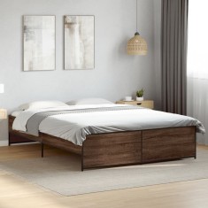 vidaXL Cadru de pat, stejar maro, 160x200 cm, lemn prelucrat și metal 3279881