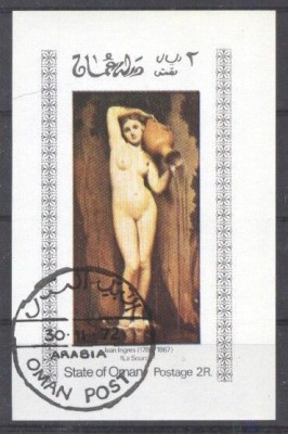 Oman 1972 Paintings, Nudes, mini imperf.sheet, used T.050 foto