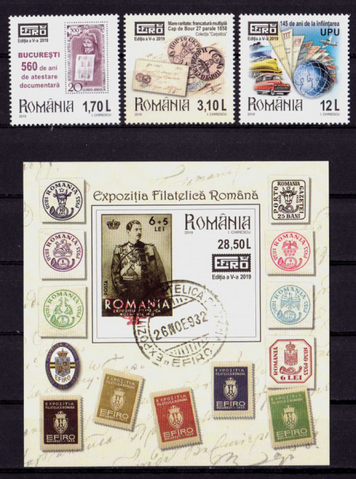 RO 2019 ,LP 2254 +a &quot;EFIRO 2019 &quot;, serie + colita 805 ,MNH