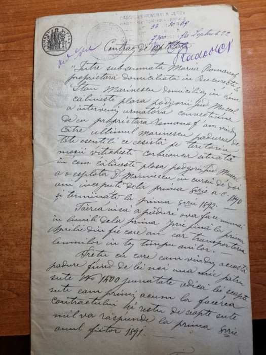 contract de arendare - din septembrie 1890 - timbru sec,timbru fix