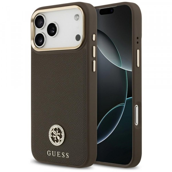 Husa MagSafe pentru Apple iPhone 17 Pro Max, Guess, Grained Strass Logo, Maro