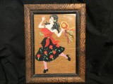 Arta / design / vintage - Tablou dansatoare cusatura / goblen in rama de lemn !