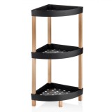 Etajera de colt multifunctionala cu 3 nivele, awwaline, neagra, picioare lemn, 3 rafturi plastic, 33 cm x 33cm x 80 cm