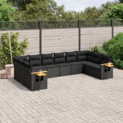 Gossi set canapele de gradina cu perne, 10 piese, negru, poliratan foto