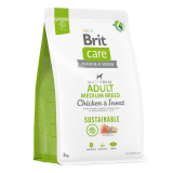 Brit Care Sustainable Adult Medium Breed, M, Pui și Insecte, hrană uscată c&acirc;ini, sistem digestiv, 3kg