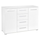 Comoda dormitor HM Lima KM4, Pal Melaminat, 2 usi, 4 sertare, cant ABS, alb