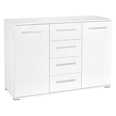 Comoda dormitor HM Lima KM4, Pal Melaminat, 2 usi, 4 sertare, cant ABS, alb foto