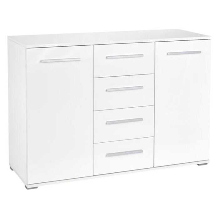 Comoda dormitor HM Lima KM4, Pal Melaminat, 2 usi, 4 sertare, cant ABS, alb