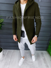 Cardigan barbati kaki cu gluga slim fit ZR T3516 foto