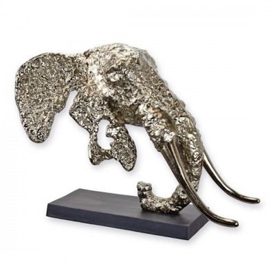 Cap de elefant-statueta din aluminiu cu un soclu din marmura PI-15 foto