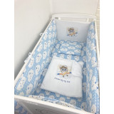 Lenjerie de pătuț bebeluși Personalizata imprimata 120x60 cm Norișori zambareti albaștrii - Avion, Deseda